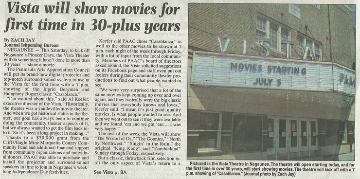 Vista Theatre - Article From Paul Petoskey